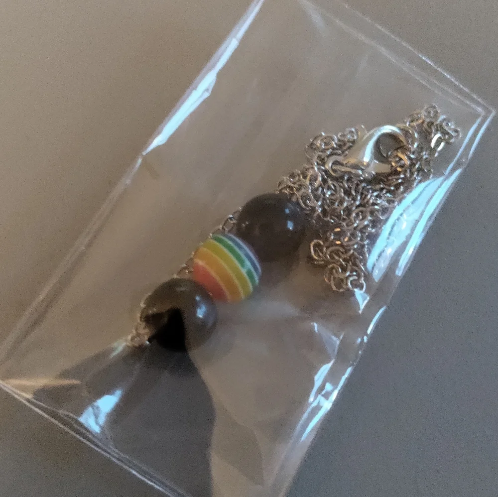 Andrew Christian Pride Element Necklace rainbow black bead on chain - Picture 2 of 5